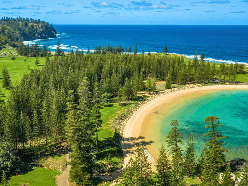Aerial shot of Norfolk Island beach